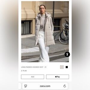 Zara khaki green Hooded Puffer Vest, EUC, size S